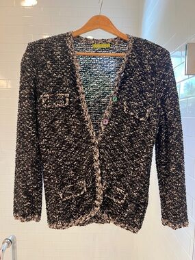 Sigrid Olsen Black & White Bouclé Cardigan Sweater